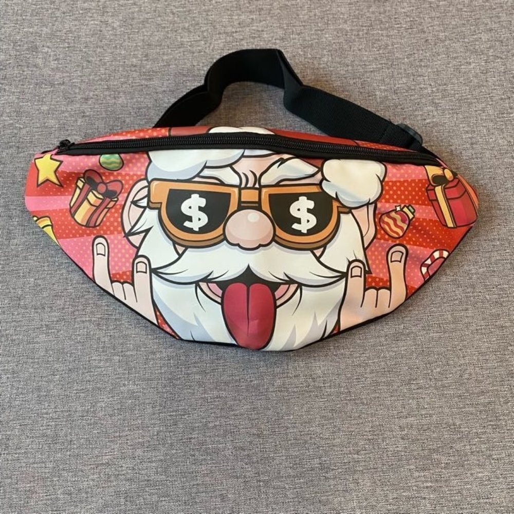 Santa Printed Waist Pack, Waterproof Adjustable Fanny Pack Unisex